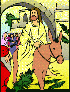 Jesus riding into Jerusalem on a donkey on Palm Sunday