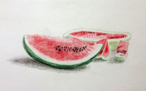 Watermelon - sketched in colored pencil by Janice Green in art class last week. This sketch provided the inspiration for this article.