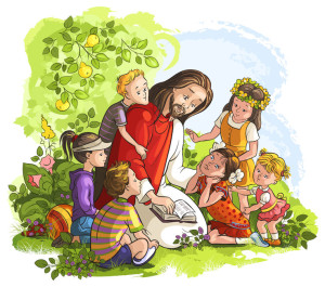 27529459 - vector illustration for jesus reading the bible with children