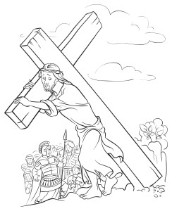 Jesus Christ carrying cross - click on picture first to copy & paste for coloring.