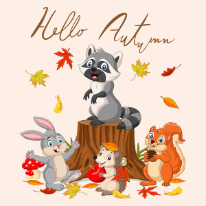Vector illustration of Hello autumn background with wild animals